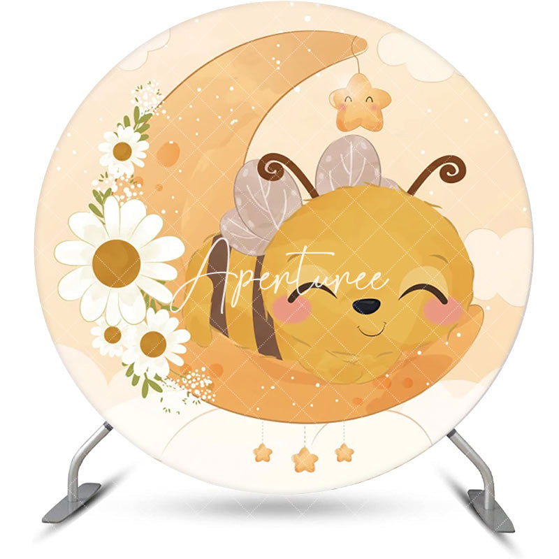 Aperturee - Moon Little Bee Honeycomb Round Baby Shower Backdrop