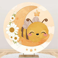 Aperturee - Moon Little Bee Honeycomb Round Baby Shower Backdrop