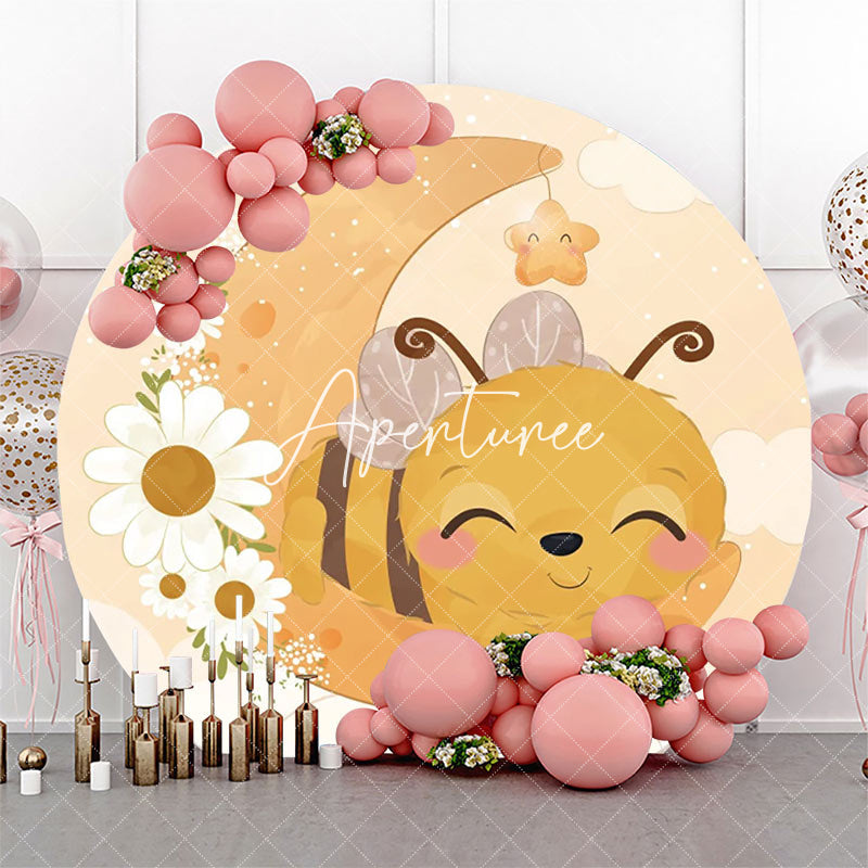 Aperturee - Moon Little Bee Honeycomb Round Baby Shower Backdrop