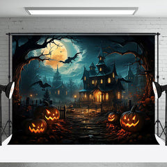 Aperturee - Moon Night Castle Trunk Pumpkin Halloween Backdrop