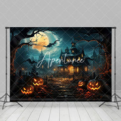 Aperturee - Moon Night Castle Trunk Pumpkin Halloween Backdrop