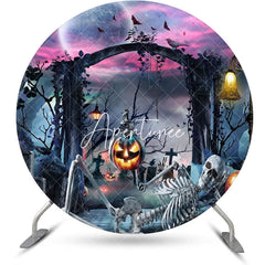 Aperturee - Moon Night Skeleton Pumpkin Round Halloween Backdrop