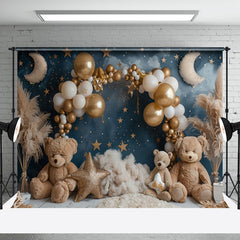 Aperturee - Moon Night Stars Balloons Bear Cake Smash Backdrop