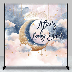 Aperturee - Moon Night Stars Custom Name Baby Shower Backdrop