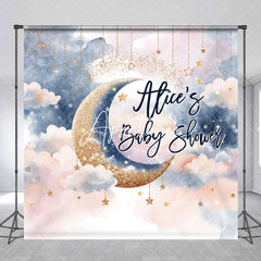 Aperturee - Moon Night Stars Custom Name Baby Shower Backdrop