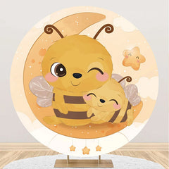 Aperturee - Moon Night Stars Little Bee Honeycomb Round Backdrop