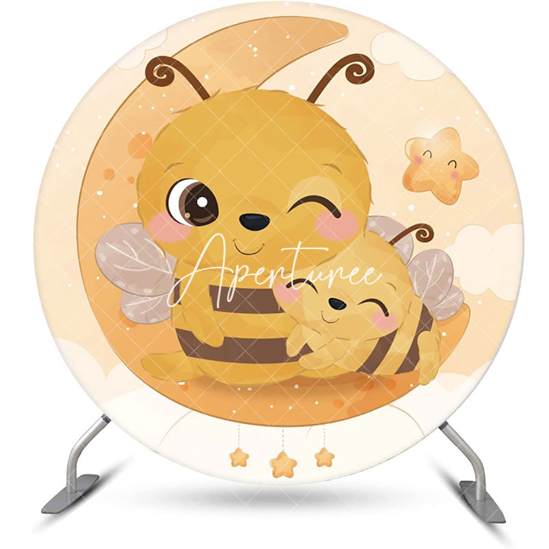 Aperturee - Moon Night Stars Little Bee Honeycomb Round Backdrop