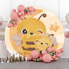 Aperturee - Moon Night Stars Little Bee Honeycomb Round Backdrop