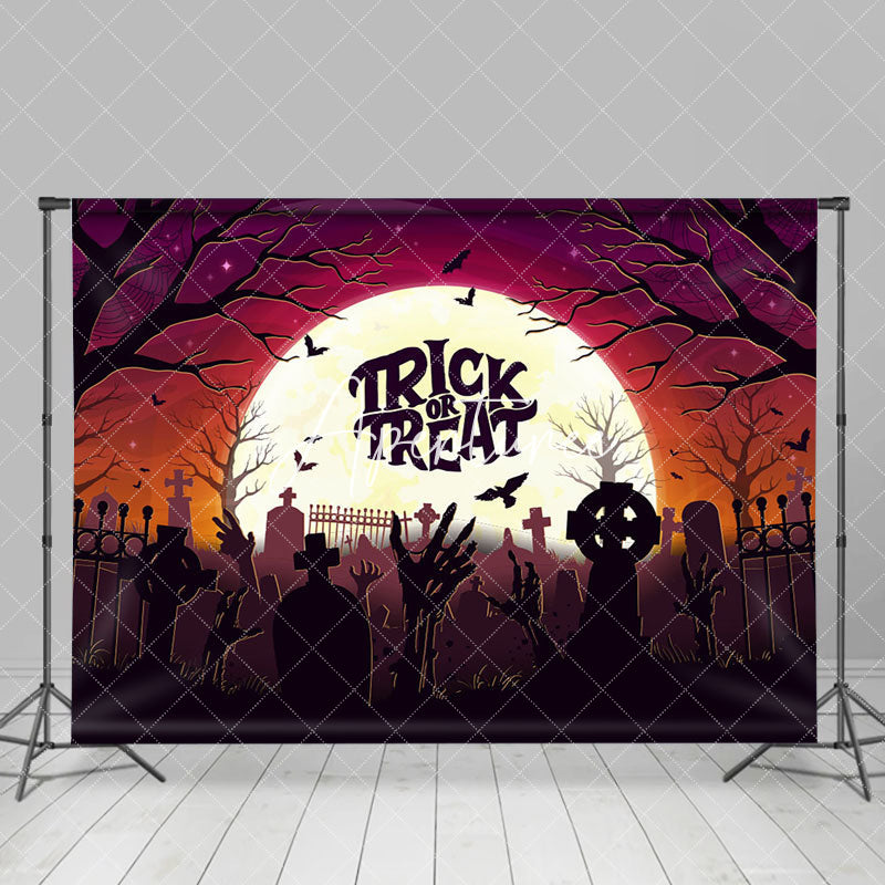 Aperturee - Moon Night Trick Or Treat Cemetery Halloween Backdrop