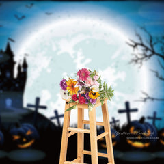 Aperturee - Moon Pimpkin Cemetery Castle Spooky Halloween Backdrop