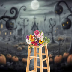 Aperturee - Moon Pumpkin Haunted House Halloween Photo Backdrop