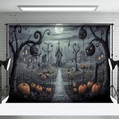 Aperturee - Moon Pumpkin Haunted House Halloween Photo Backdrop