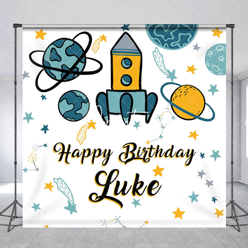 Aperturee - Moon Star White Galaxy Custom Name Birthday Backdrop