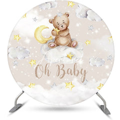 Aperturee - Moon Stars Clouds Bear Round Baby Shower Backdrop