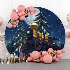 Aperturee Moon Train Pine Tree Christmas Night Round Backdrop