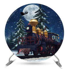 Aperturee Moon Train Pine Tree Christmas Night Round Backdrop