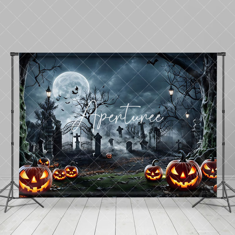 Aperturee - Moonlit Desolate Manor Grave Forest Halloween Backdrop