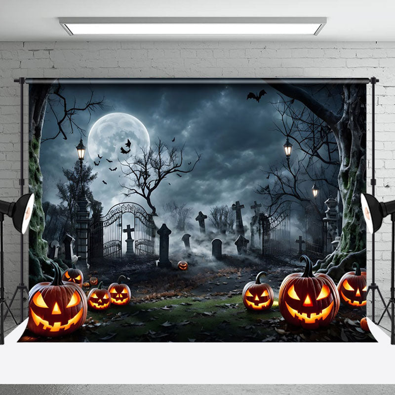 Aperturee - Moonlit Desolate Manor Grave Forest Halloween Backdrop