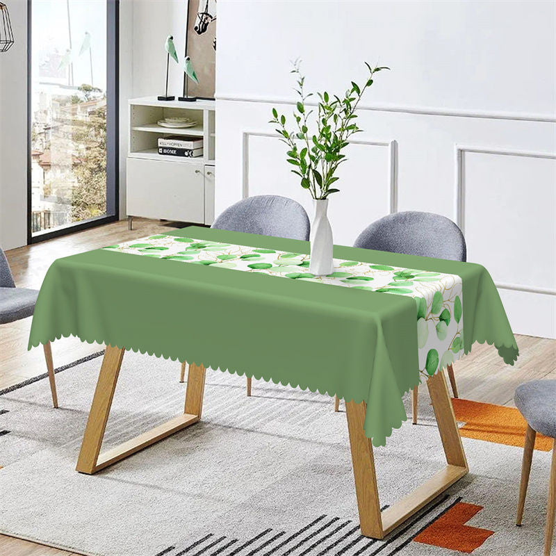 Aperturee - Morandi Green Leaves Branch Spring Dining Tablecloth