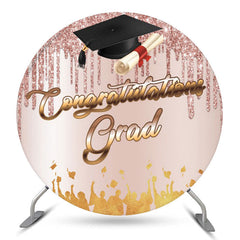 Aperturee Mortarboard Pink Glitter Round Congrats Grad Backdrop