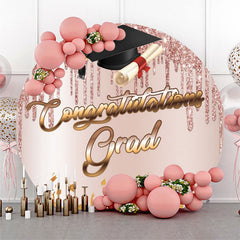 Aperturee Mortarboard Pink Glitter Round Congrats Grad Backdrop