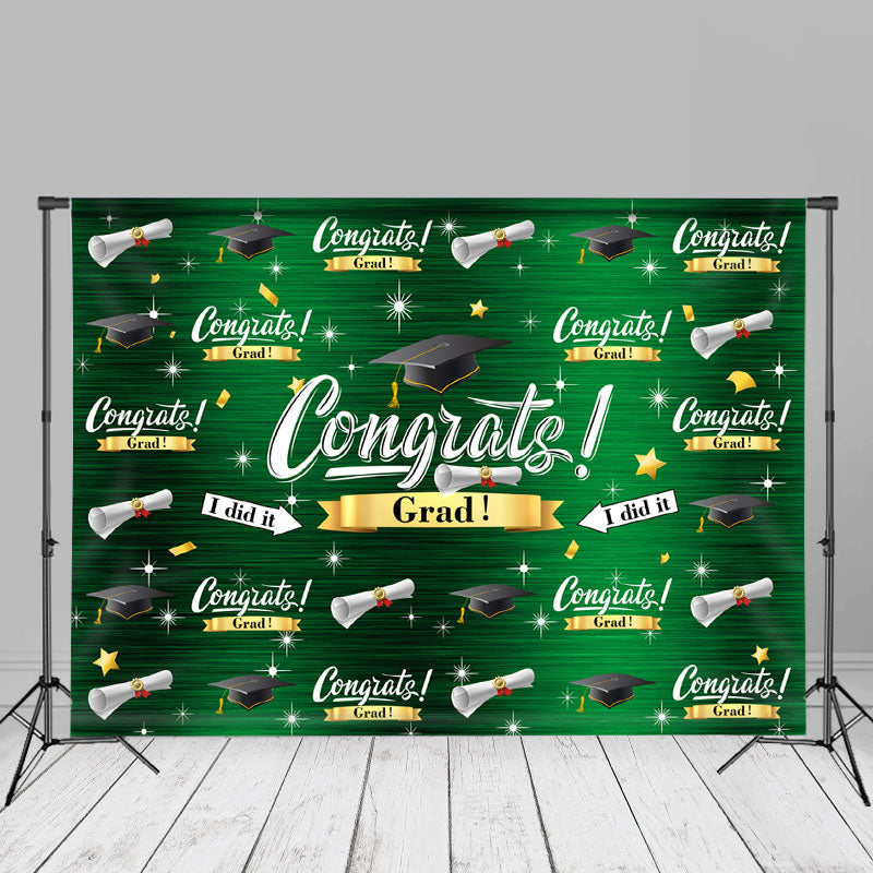 Aperturee - Mortarboard Stars Green Congrats Grad Party Backdrop