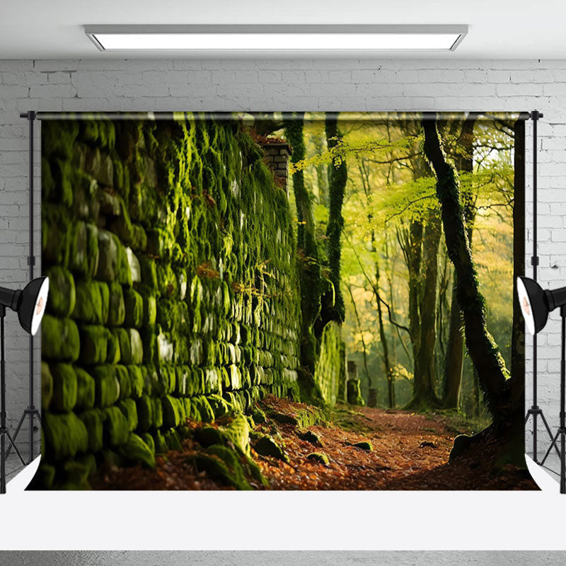 Aperturee - Moss Stone Wall Soil Forest Photography Backdrop