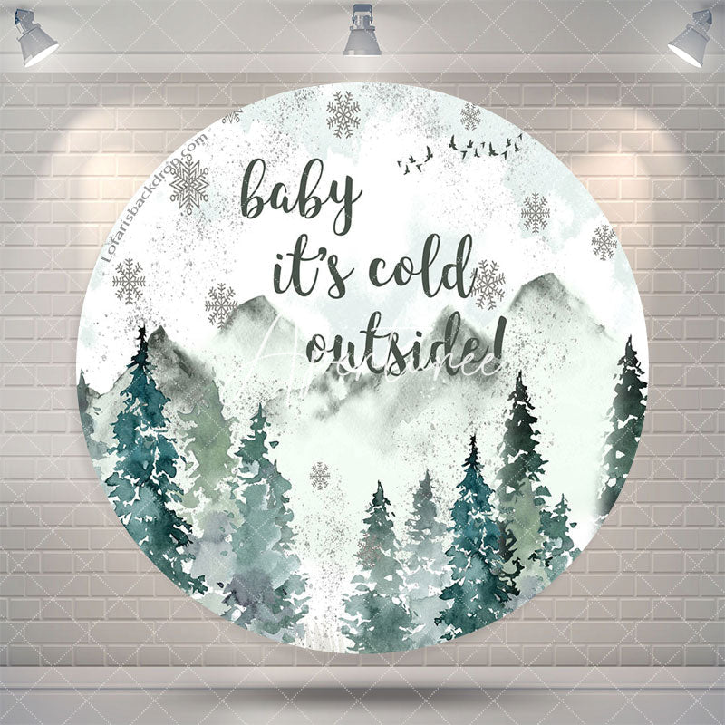 Aperturee Mountain Forest Snowy Round Baby Shower Backdrop