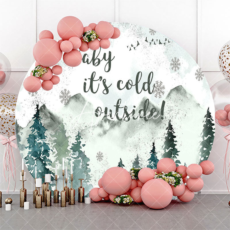 Aperturee Mountain Forest Snowy Round Baby Shower Backdrop