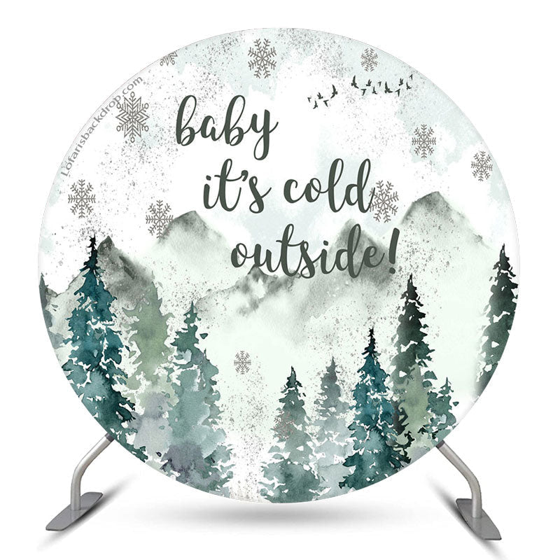 Aperturee Mountain Forest Snowy Round Baby Shower Backdrop