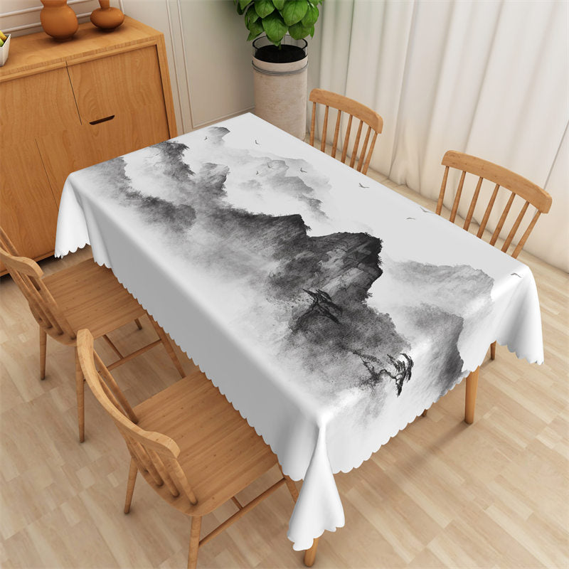 Aperturee - Mountain Ink Painting Artistic Rectangle Tablecloth