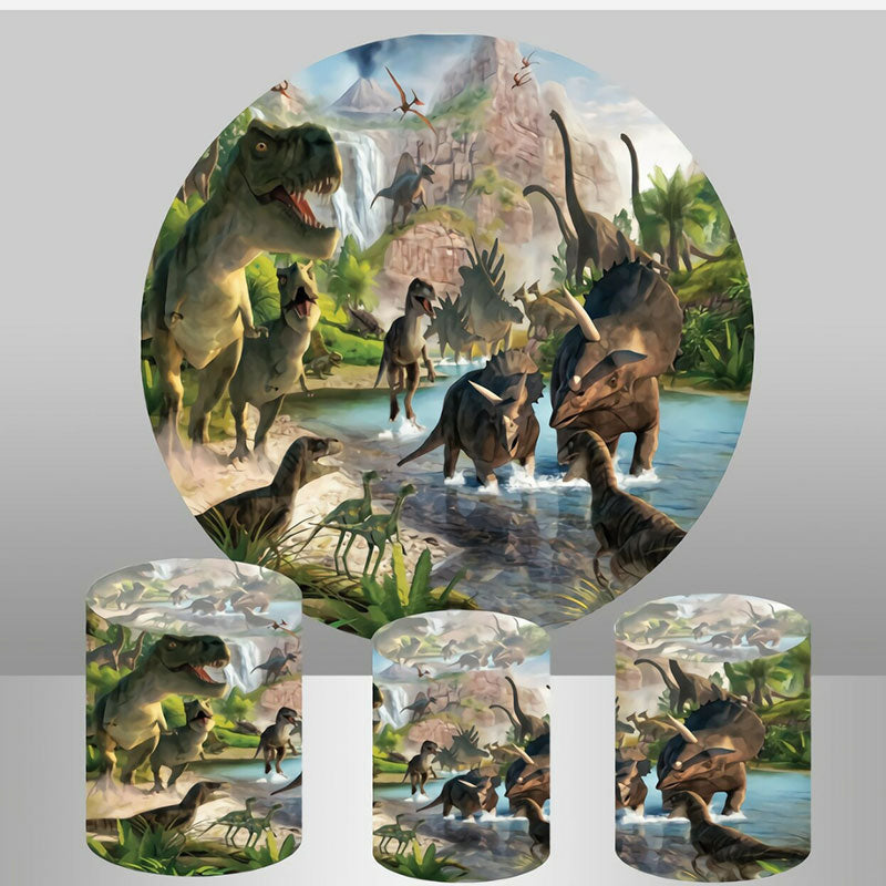 Aperturee Mountain Lakes Dinosaur Round Birthday Decro Backdrop Kit