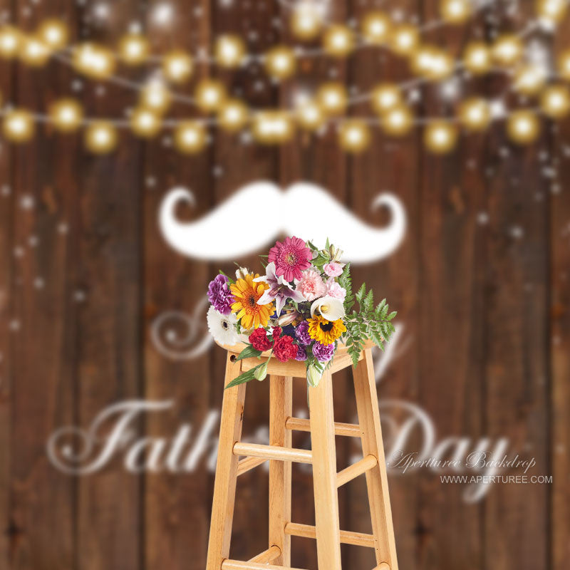 Aperturee - Moustache Glitter Wooden Fathers Day Backdrop For Photo