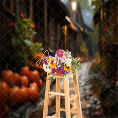 Aperturee - Muddy Path Leaf Pumpkins Bokeh Autumn Photo Backdrop