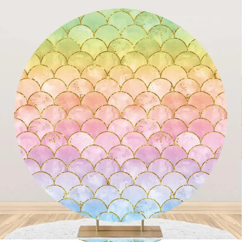 Aperturee - Multicolor Mermaid Scales Round Birthday Backdrop