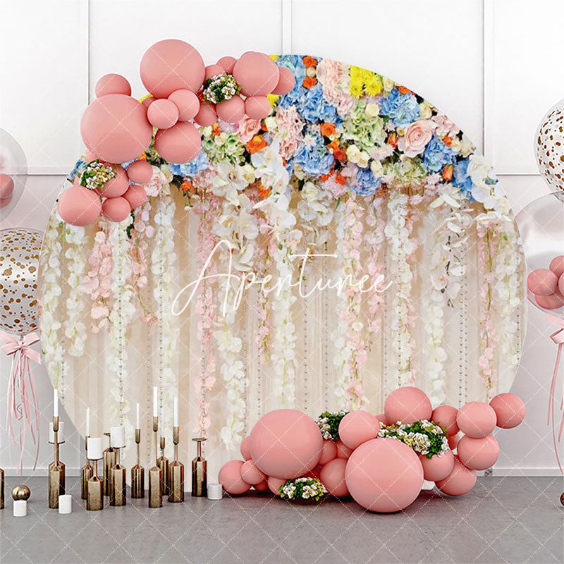 Aperturee - Multicolor Pretty Flowers Round Backdrop For Wedding