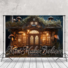 Aperturee - Mushroom Magic Cabin Warm Light Night Photo Backdrop