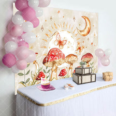 Aperturee - Mushroom Moon Leaf Butterfly Night Birthday Backdrop