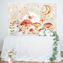 Aperturee - Mushroom Moon Leaf Butterfly Night Birthday Backdrop