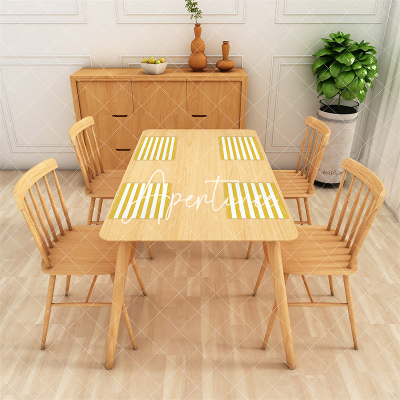 Aperturee - Mustard Yellow And White Stripe Set Of 4 Placemats