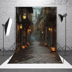 Aperturee - Mysterious Path Pumpkins Halloween Party Backdrop