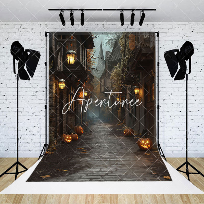 Aperturee - Mysterious Path Pumpkins Halloween Party Backdrop