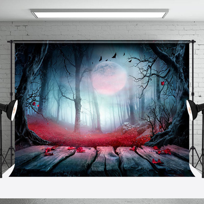 Aperturee - Mysterious Terrify Forest Moon Night Halloween Backdrop