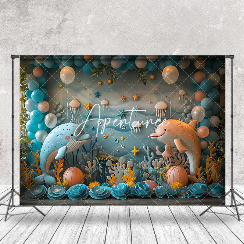 Aperturee - Mysterious Undersea Dolphin Coral Cake Smash Backdrop