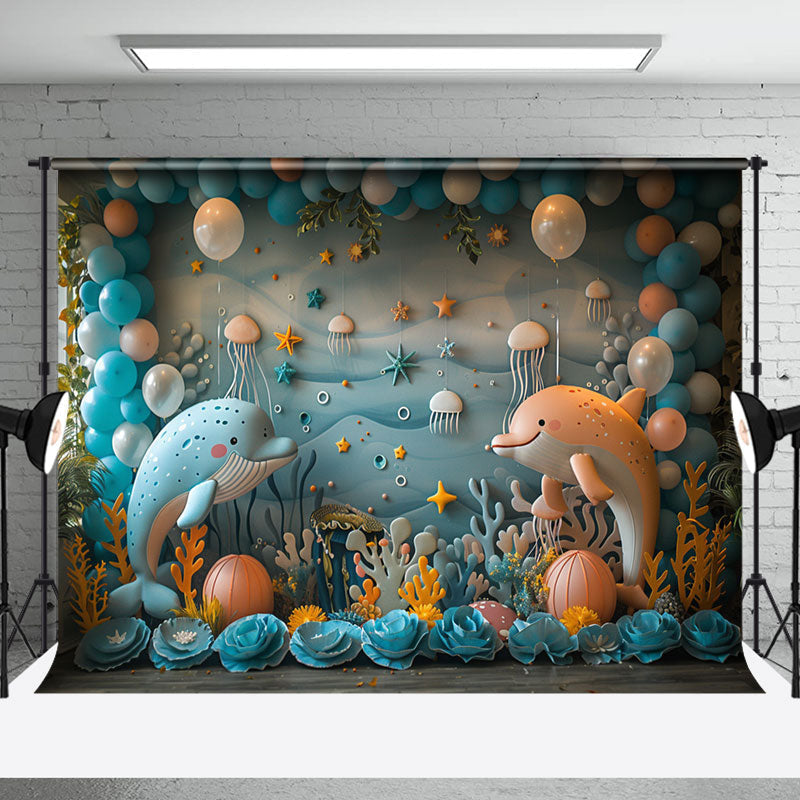 Aperturee - Mysterious Undersea Dolphin Coral Cake Smash Backdrop