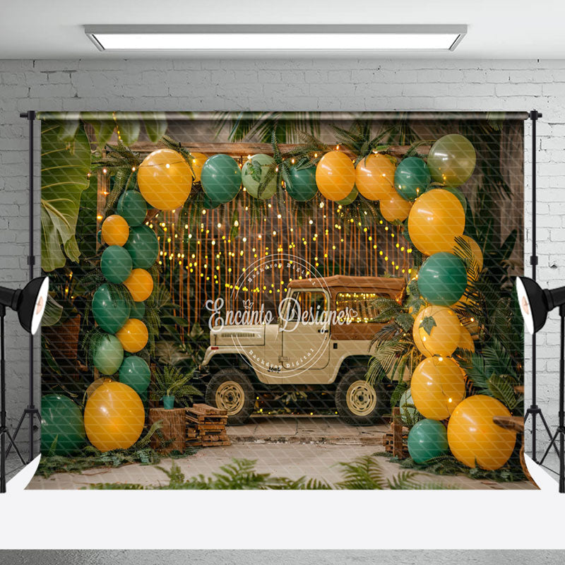 Aperturee - Natural Plant Balloon Car Summer Cake Smash Backdrop