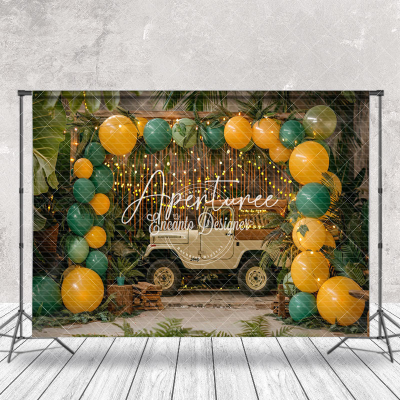 Aperturee - Natural Plant Balloon Car Summer Cake Smash Backdrop