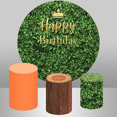 Aperturee Nature Green Leaves Round Gold Happy Birthday Backdrop