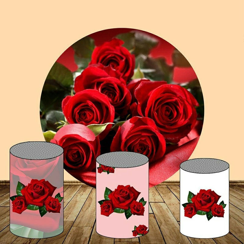 Aperturee Nature Red Roses Round Wedding Decoration Backdrop Kit