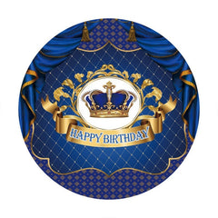 Aperturee Navy And Gold Crown Circle Happy Birthday Backdrop